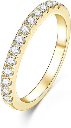 14K Gold Filled Silver Simulated Diamond Moissanite Engagement Promise Ring for Her, Stackable Ring Channel Setting Half Eternity Bridal Band Halo Rings Wedding Bands Size 4 to 10 in Kuwait