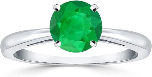خاتم خطوبة سوليتير من الذهب عيار 14 قيراط من Diamond Wish مستدير الشكل وأحجار كريمة الزمرد الأخضر 4 شقوق (1 قيراط) مقاس 4-9 in Kuwait
