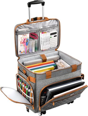 Rolling Teacher Tote Bag with 360° Rotating Wheels, Brakeable & Detachable Trolley，Multifunctional Teacher Bag with Wheels, 17.3" Laptop Compartment, Wheeled Work Tote for Teaching, Office & Craft in Saudi Arabia