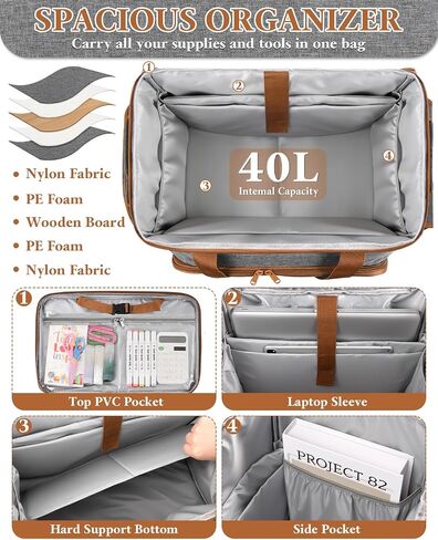 Rolling Teacher Tote Bag with 360° Rotating Wheels, Brakeable & Detachable Trolley，Multifunctional Teacher Bag with Wheels, 17.3" Laptop Compartment, Wheeled Work Tote for Teaching, Office & Craft in Saudi Arabia