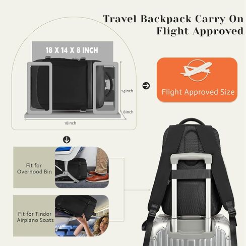 Travel Backpack, Carry On Backpack Personal Item Travel Bag, Backpack for Women and Men, 18x14x8 inches Airline Approved Travel Bag 30L, Water Resistant Casual Backpack Fits 15.6''Laptop, Black in Saudi Arabia
