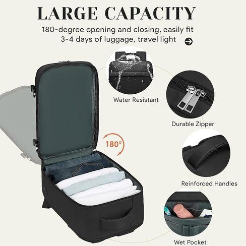 Travel Backpack, Carry On Backpack Personal Item Travel Bag, Backpack for Women and Men, 18x14x8 inches Airline Approved Travel Bag 30L, Water Resistant Casual Backpack Fits 15.6''Laptop, Black in Saudi Arabia