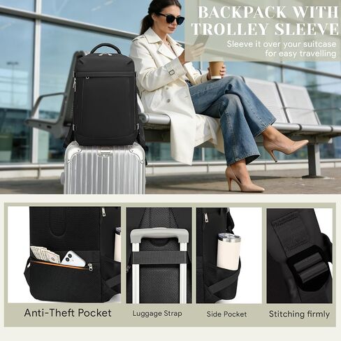 Travel Backpack, Carry On Backpack Personal Item Travel Bag, Backpack for Women and Men, 18x14x8 inches Airline Approved Travel Bag 30L, Water Resistant Casual Backpack Fits 15.6''Laptop, Black in Saudi Arabia
