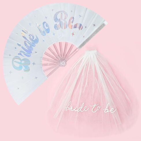 Bride to be" Wedding Fan & Veil Set – 13-Inch Clacking Folding Fan with 20-Inch Embroidered Veil, Elegant Bridal Accessories for Ceremony, Bridal Shower Photos & Bachelorette Party Favors in Saudi Arabia