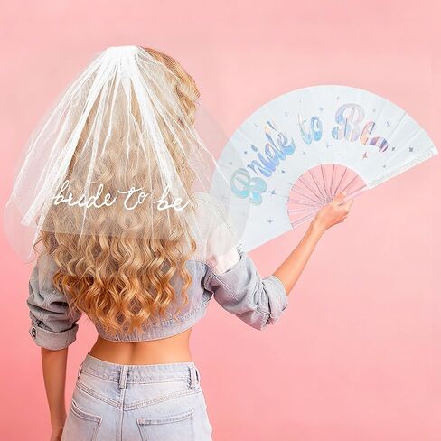 Bride to be" Wedding Fan & Veil Set – 13-Inch Clacking Folding Fan with 20-Inch Embroidered Veil, Elegant Bridal Accessories for Ceremony, Bridal Shower Photos & Bachelorette Party Favors in Saudi Arabia