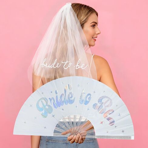 Bride to be" Wedding Fan & Veil Set – 13-Inch Clacking Folding Fan with 20-Inch Embroidered Veil, Elegant Bridal Accessories for Ceremony, Bridal Shower Photos & Bachelorette Party Favors in Saudi Arabia