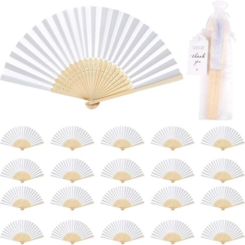 60 Pack White Paper Fans Bulk Bamboo Folding Handheld Fans for Wedding Guests with Thank You Tags & Organza Bags, Party Favors for Bridal Dancing, Summer, Home Decor & DIY Supplies in Saudi Arabia