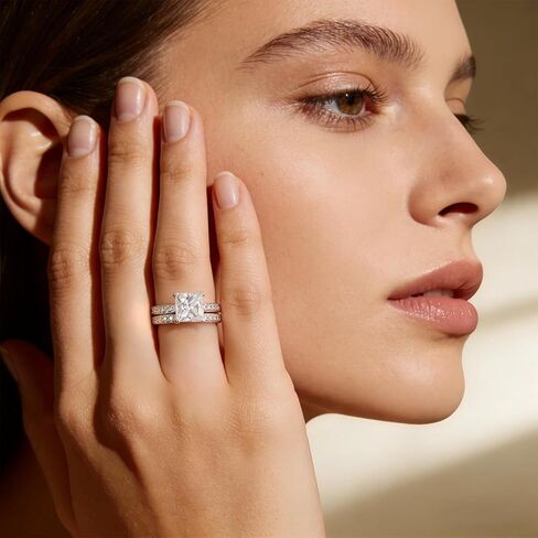 Princess Cut Moissanite Wedding Sets for Women,2.5CT Solitaire Engagement Ring Set,D VVS1 3EX GRA Certified,White Gold Plated Bridal Sets Size 5-10 in Saudi Arabia