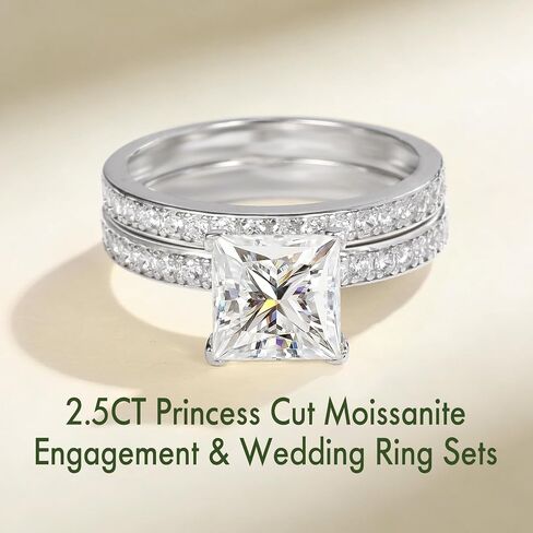 Princess Cut Moissanite Wedding Sets for Women,2.5CT Solitaire Engagement Ring Set,D VVS1 3EX GRA Certified,White Gold Plated Bridal Sets Size 5-10 in Saudi Arabia