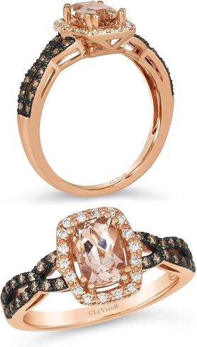 LE VIAN خاتم هالة من الألماس الأبيض والشوكولاتة 1/4 قيراط للنساء مع قطع وسادة 2/3 قيراط بلون الشمبانيا | خاتم من الذهب الوردي عيار 14 قيراط لها (أبيض، بني، 0.27 قيراط) مقاس 7.5 in Kuwait
