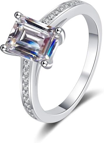 S925 Silver 2 Carat Radiant Emerald Cut Diamond Engagement Ring for Women | D-color Excellent Cut VVS2 Clarity | Breathtaking Jewelry for Engagements in Kuwait