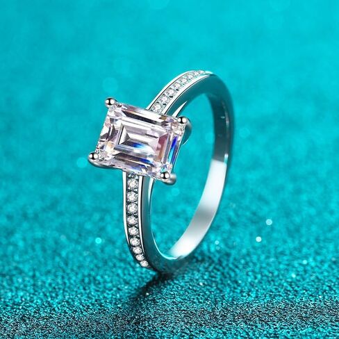 S925 Silver 2 Carat Radiant Emerald Cut Diamond Engagement Ring for Women | D-color Excellent Cut VVS2 Clarity | Breathtaking Jewelry for Engagements in Kuwait