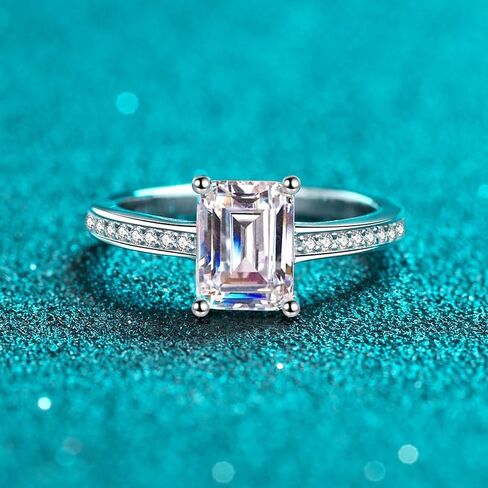S925 Silver 2 Carat Radiant Emerald Cut Diamond Engagement Ring for Women | D-color Excellent Cut VVS2 Clarity | Breathtaking Jewelry for Engagements in Kuwait
