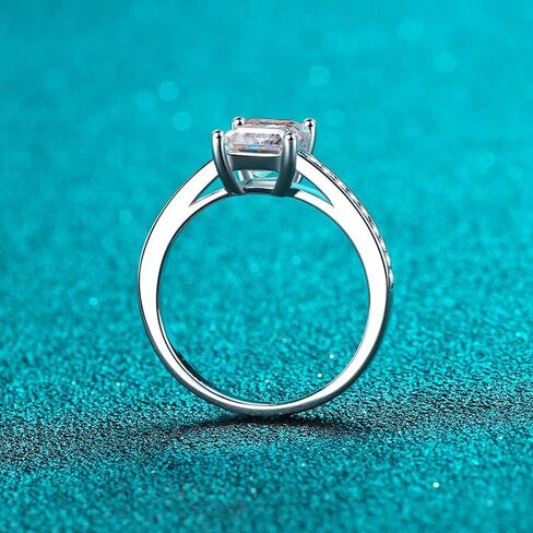 S925 Silver 2 Carat Radiant Emerald Cut Diamond Engagement Ring for Women | D-color Excellent Cut VVS2 Clarity | Breathtaking Jewelry for Engagements in Kuwait