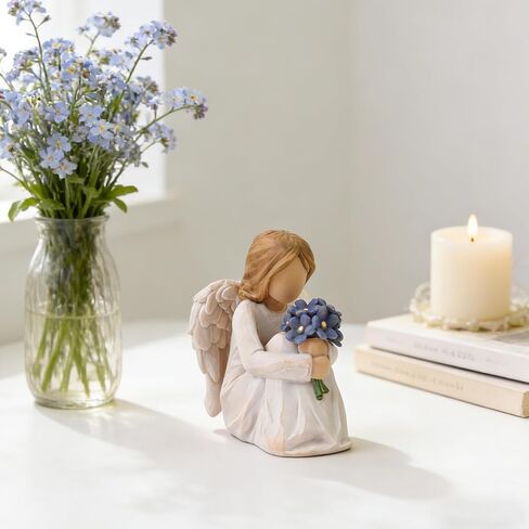 Forget Me Not Angel Figurines Statue, Miscarriage Gifts for Mothers, Sympathy Gifts for Loss of Loved One, Sculpted Hand-Painted Statue for Memorial, Funeral Comfort, Emotional Support and Healing in Saudi Arabia