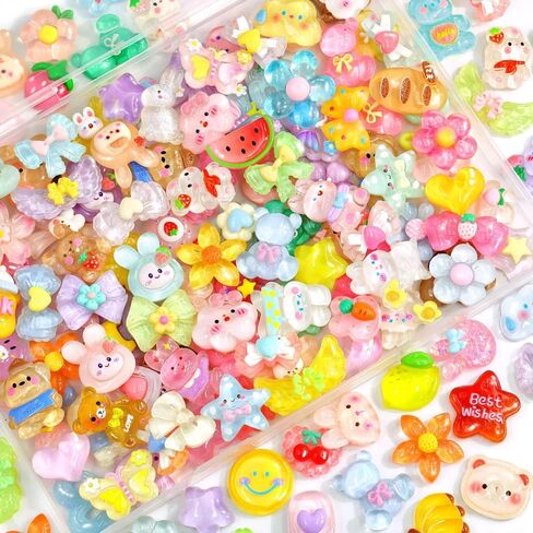 60Pcs Mixed Colors Random Cute Accessories Flatback Ornament Resin Charms DIY Decoration in Kuwait