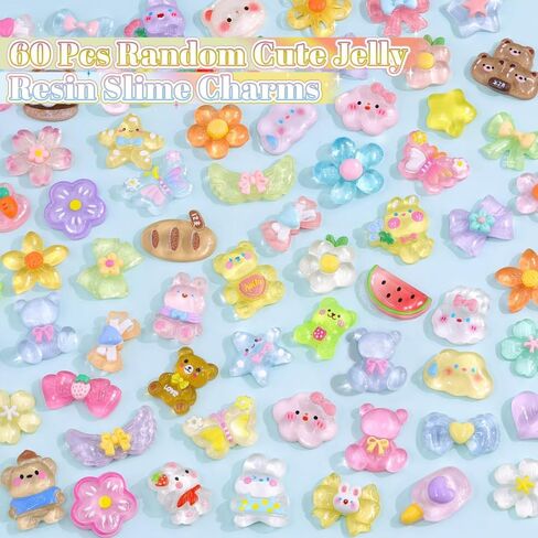 60Pcs Mixed Colors Random Cute Accessories Flatback Ornament Resin Charms DIY Decoration in Kuwait