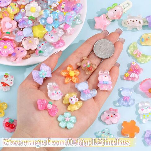 60Pcs Mixed Colors Random Cute Accessories Flatback Ornament Resin Charms DIY Decoration in Kuwait