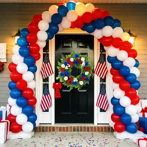 20 Inch Patriotic Wreath for Front Door, Red White Blue Flowers Wreaths with Silk Hydrangea, Daisy & Berry, USA 250th Anniversary Handmade Memorial Decorations, Americana for Porch Wall Window in Saudi Arabia