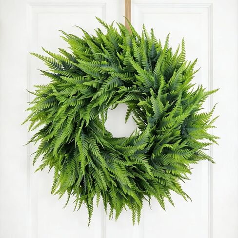 24" Spring Summer Persian Leaf Wreath for Front Door – Lush Green Artificial Wreath for Home, Porch & Wall Decor (Green, 24 Inch) in Saudi Arabia