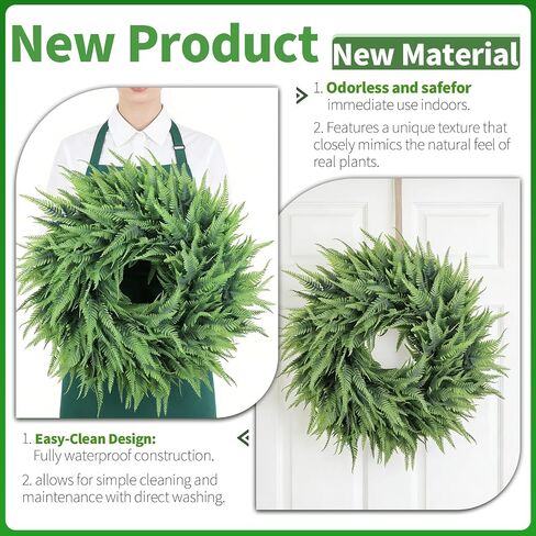 24" Spring Summer Persian Leaf Wreath for Front Door – Lush Green Artificial Wreath for Home, Porch & Wall Decor (Green, 24 Inch) in Saudi Arabia