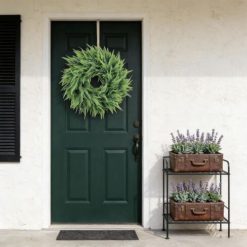 24" Spring Summer Persian Leaf Wreath for Front Door – Lush Green Artificial Wreath for Home, Porch & Wall Decor (Green, 24 Inch) in Saudi Arabia