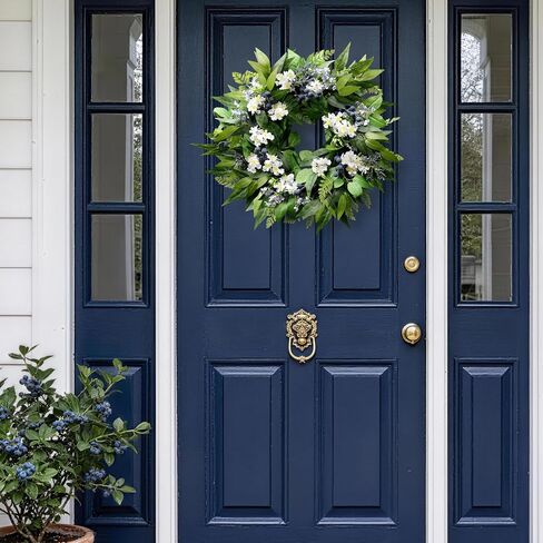 22 Inch Blueberry Spring Summer Wreath for Front Door, Artificial Wreath with Blue Berries and White Blossoms, Modern Farmhouse Wall Wedding Home Outdoor Decor, Year Round All Season Greenery Wreath in Saudi Arabia