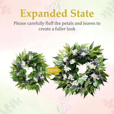 22 Inch Blueberry Spring Summer Wreath for Front Door, Artificial Wreath with Blue Berries and White Blossoms, Modern Farmhouse Wall Wedding Home Outdoor Decor, Year Round All Season Greenery Wreath in Saudi Arabia