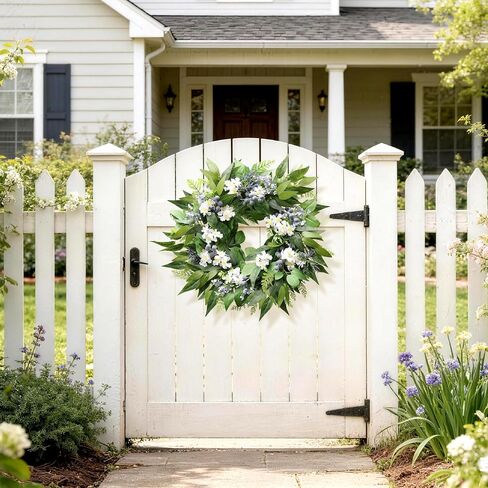 22 Inch Blueberry Spring Summer Wreath for Front Door, Artificial Wreath with Blue Berries and White Blossoms, Modern Farmhouse Wall Wedding Home Outdoor Decor, Year Round All Season Greenery Wreath in Saudi Arabia