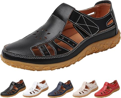 VIFOCUS Women's Closed Toe Casual Leather Sandals,Summer Comfort Cutout Ankle Strap Orthopedic Beach Flat Fisherman Shoes in Saudi Arabia