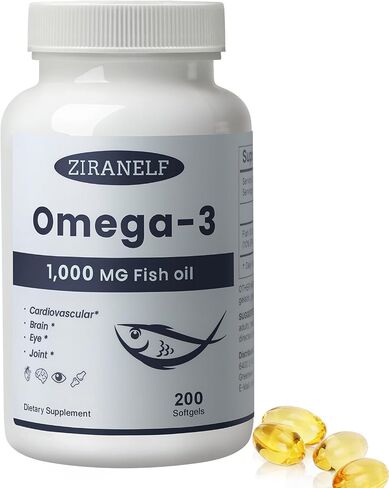 مكمل مركز زيت السمك أوميجا 3 1000 مجم، 200 كبسولة هلامية، غني بحمض EPA وDHA، يدعم صحة القلب والمفاصل والدماغ والعين، ويعزز الصحة العامة، ويقوي جهاز المناعة in Kuwait