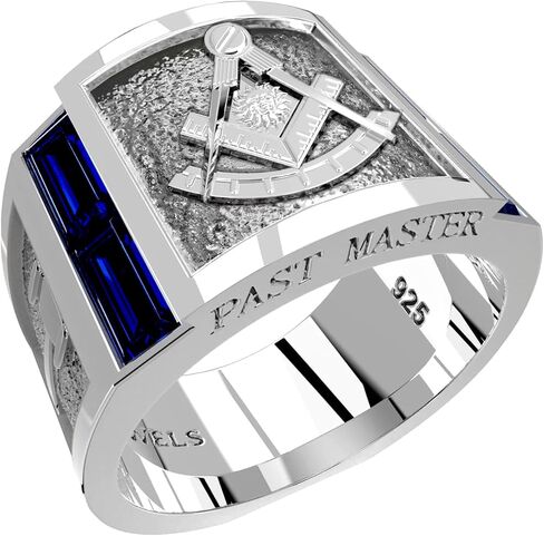 US Jewels Men's Past Master 925 Sterling Silver Synthetic Sapphire Freemason Masonic Ring, 8 thru 14 in Kuwait