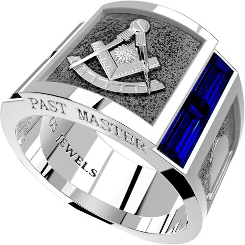US Jewels Men's Past Master 925 Sterling Silver Synthetic Sapphire Freemason Masonic Ring, 8 thru 14 in Kuwait