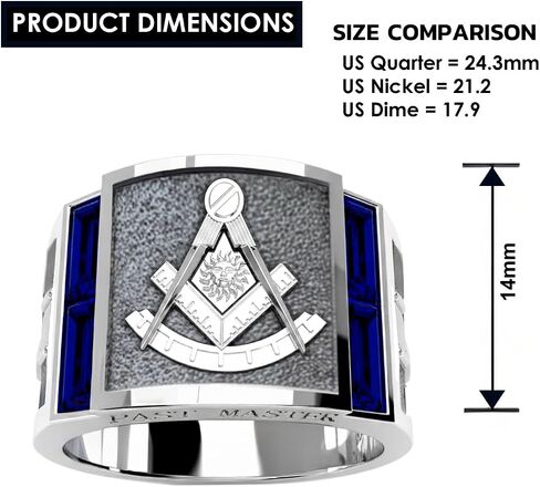 US Jewels Men's Past Master 925 Sterling Silver Synthetic Sapphire Freemason Masonic Ring, 8 thru 14 in Kuwait
