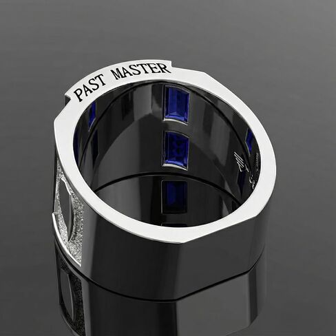 US Jewels Men's Past Master 925 Sterling Silver Synthetic Sapphire Freemason Masonic Ring, 8 thru 14 in Kuwait