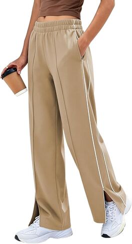 Women's Wide Leg Sweatpants Casual Pants Side Stripes Baggy Lounge Trousers Running Travel Workout Comfy in Saudi Arabia