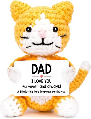 Funny Cat Fathers Day Dad Gifts from Daughter Son Kids Wife, Father's Day Birthday Gifts for New Step Bonus Dad Father in Law, Cool Things Cute Stuff Small Presents for Daddy, Mini Happy Crochet Cat in Kuwait