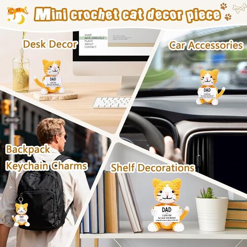 Funny Cat Fathers Day Dad Gifts from Daughter Son Kids Wife, Father's Day Birthday Gifts for New Step Bonus Dad Father in Law, Cool Things Cute Stuff Small Presents for Daddy, Mini Happy Crochet Cat in Kuwait
