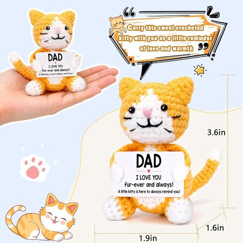 Funny Cat Fathers Day Dad Gifts from Daughter Son Kids Wife, Father's Day Birthday Gifts for New Step Bonus Dad Father in Law, Cool Things Cute Stuff Small Presents for Daddy, Mini Happy Crochet Cat in Kuwait