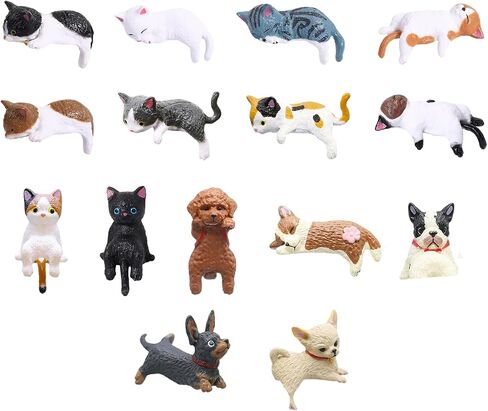 15 Pack Mini Cat Desk Figurines, Mini Dog Desk Figurines, Computer Monitor Decor for Rearview Mirror Desk Decorations Funny Car Present Interior Decors in Kuwait