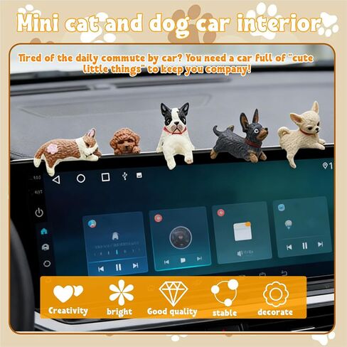 15 Pack Mini Cat Desk Figurines, Mini Dog Desk Figurines, Computer Monitor Decor for Rearview Mirror Desk Decorations Funny Car Present Interior Decors in Kuwait