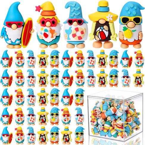 25 Pcs Mini Summer Gnomes Figures with Display Box Colorful Beach Miniature Gnome Statues Small Summer Theme Gnomes for Hide Party Favors Yard Shelf Tabletop Office Home Party Decoration in Saudi Arabia