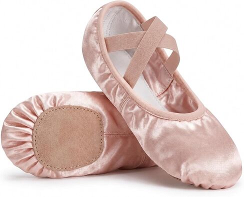 Girls Ballet Shoes, Pink Satin Dance Shoes for Girls, Split Sole Ballet Slippers with Elastic Straps, Soft Breathable Dance Flats for Toddler, Little Kid & Women in Saudi Arabia