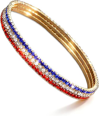 MALOYANVE 4th of July Patriotic American Flag Bracelets for Women Red White Blue Rhinestone Tennis Bangle Bracelets for Independence Day USA Jewelry Gifts in Kuwait