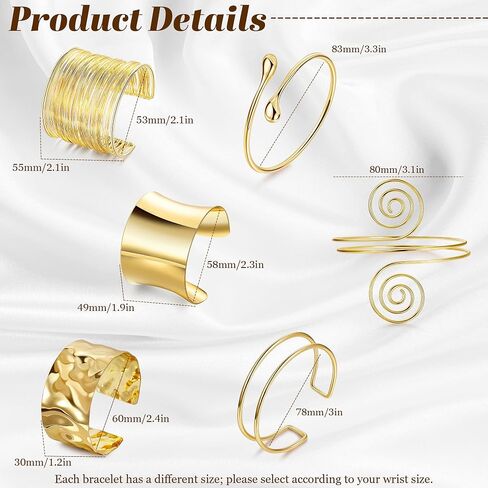 6 Pieces Upper Arm Cuff Arm Band Cuff Bangle Bracelet for Women Hammered Chunky Bracelets Open Wide Wire Bracelets Minimalist Coil Bangle Set Gold Sliver Wrist Cuff Wrap Bracelet Adjustable in Saudi Arabia