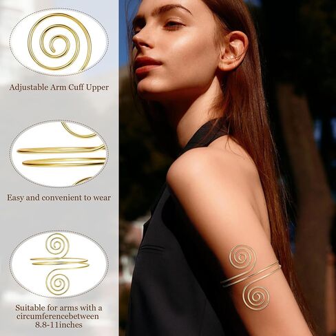 6 Pieces Upper Arm Cuff Arm Band Cuff Bangle Bracelet for Women Hammered Chunky Bracelets Open Wide Wire Bracelets Minimalist Coil Bangle Set Gold Sliver Wrist Cuff Wrap Bracelet Adjustable in Saudi Arabia