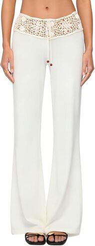 Women Summer Crochet Knit Pants Y2k Low Waist Drawstring Cover Up Pant Sexy Wide Leg Stretchy Hollow Out Beach Pants in Saudi Arabia