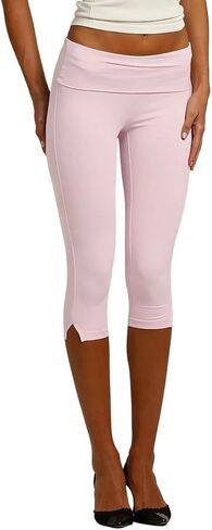 Women Fold Over Capri Leggings with Slit Y2k Low Rise Capri Pants Dressy Casual Split Hem Cropped Pants in Kuwait
