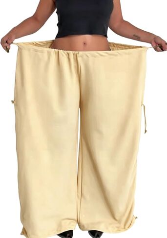 Famnbro Womens Wide Leg Barrel Pants Drawstring Y2K High Waisted Ruched Baggy Comfy Casual Vacation Pants Streetwear in Saudi Arabia