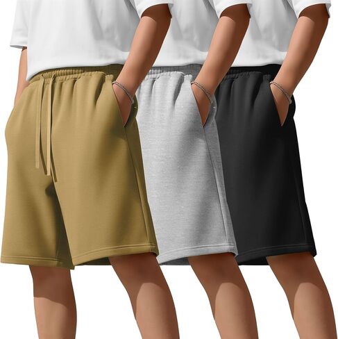 3 Pack Boys' Shorts Athletic Casual Summer Teens Drawstring Basketball Performance Joggers for Kids with Pockets in Kuwait